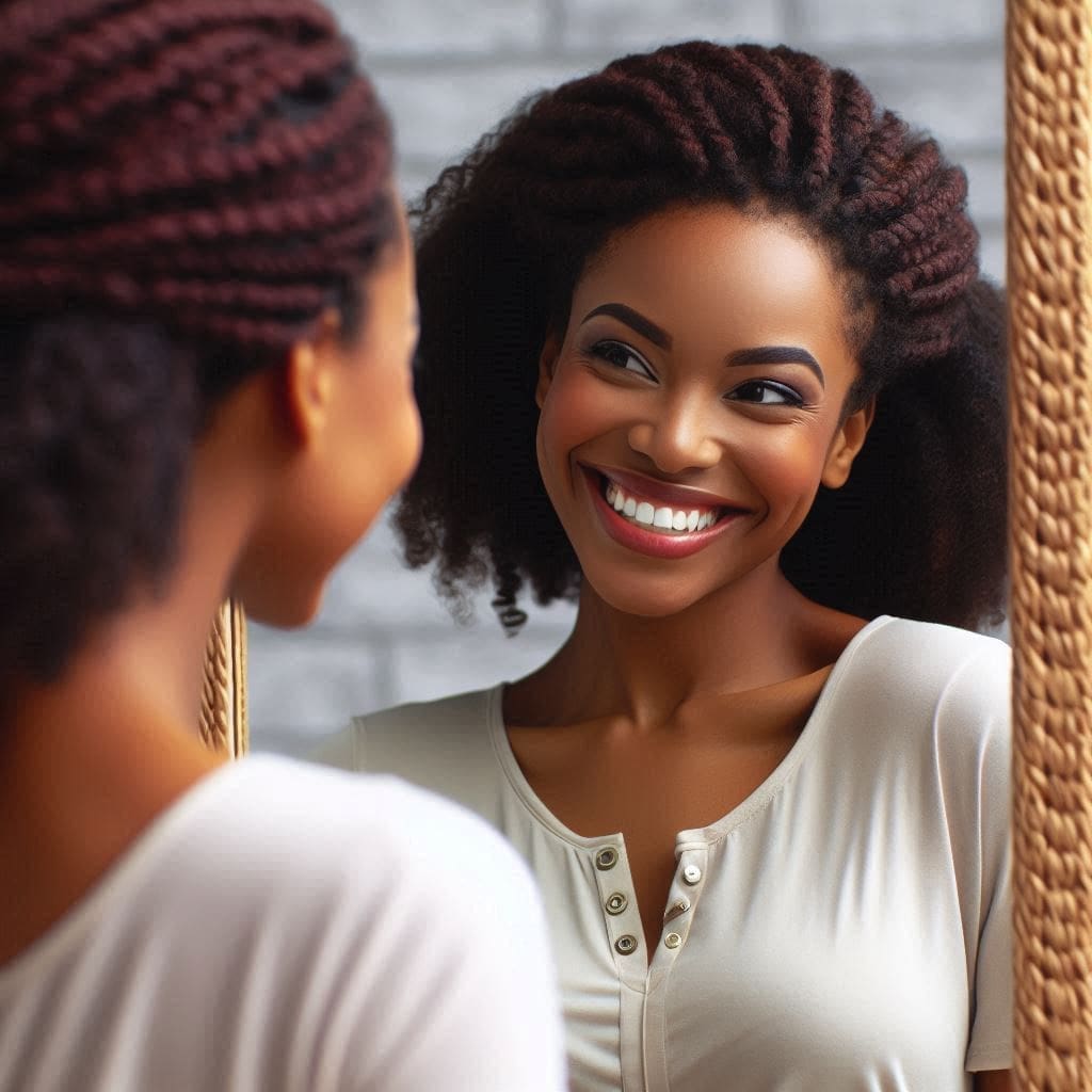 Chatting with Yourself: The Power of Positive Self-Talk 1 a lady admiring her beauty in the mirror- positive self-talk