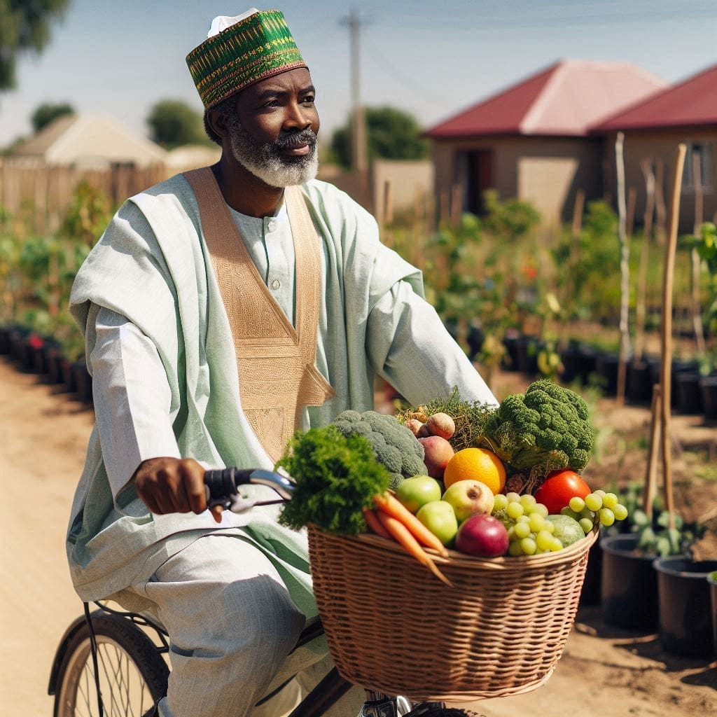 Sustainable Lifestyle in Nigeria: 4 Top Tips for Tough Times 5 a Nigerian man on the bicycle with fruits-sustainable lifestyle