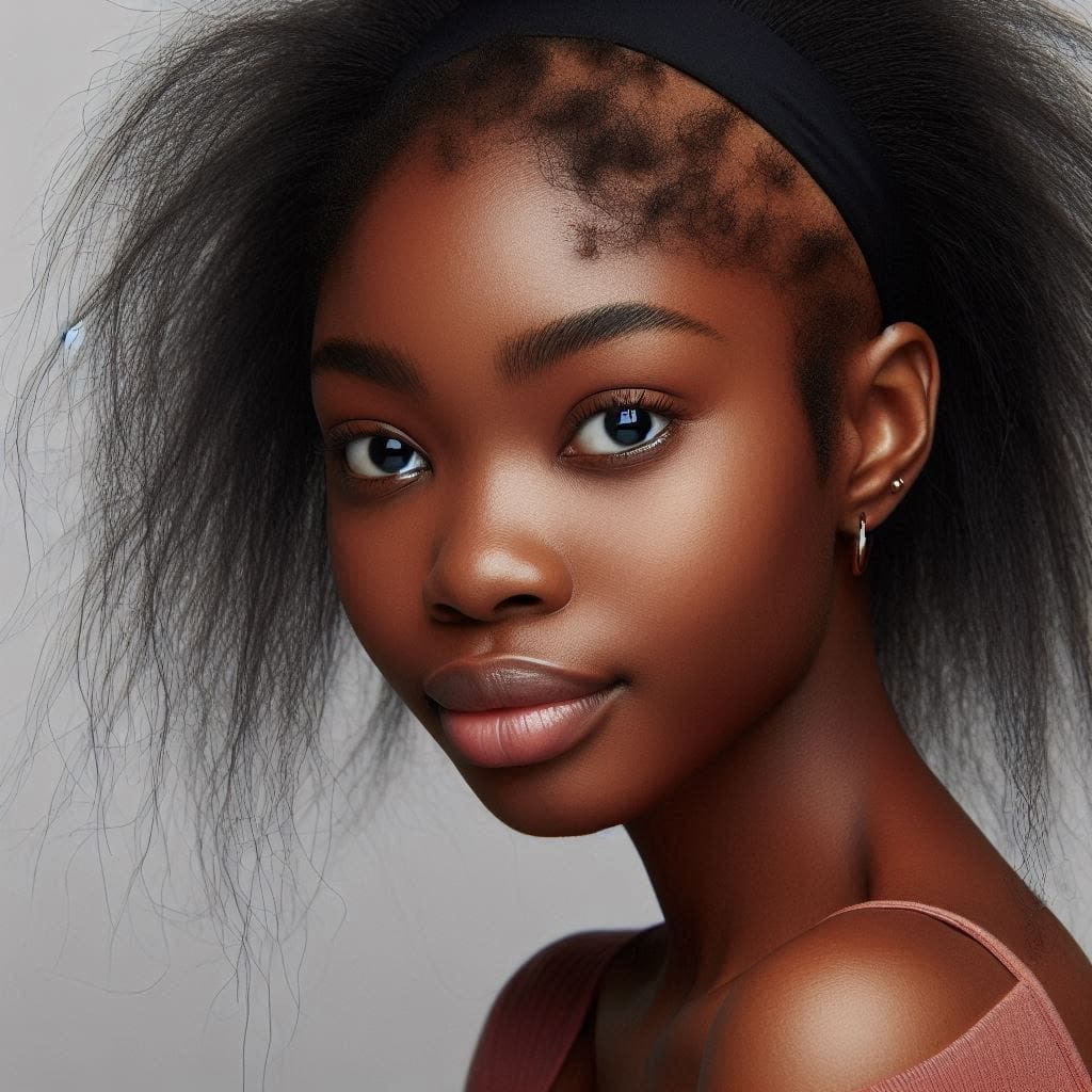 Unraveling Alopecia Areata: The Mystery Behind Hair Loss Explained 1 a lady that has patchy hair loss- alopecia areata