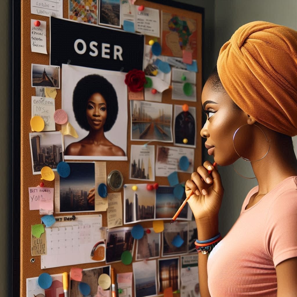 Dream It, See It, Achieve It: Your Guide to a Powerful Vision Board 1 a lady staring at a board- vision board