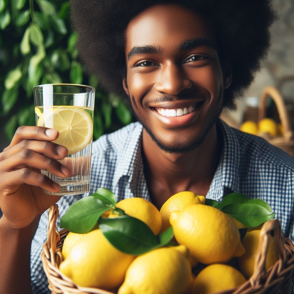How Lemons Boost Men's Health in Unexpected Ways 3 Image of an African man holding a glass of water with a sliced lemon to showcase its benefits for men's health