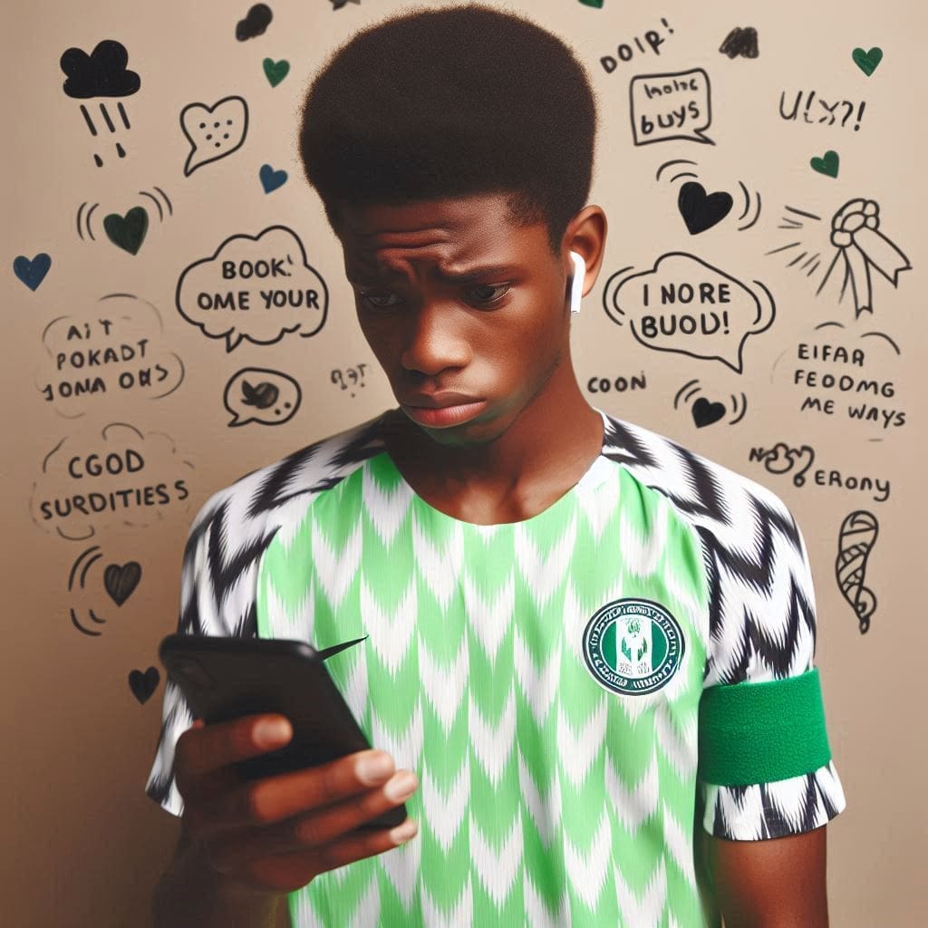 More Than Words: Cyberbullying's Devastating Effects 1 a Nigerian Teen that is looking at his phone and feeling very sad-cyberbullying